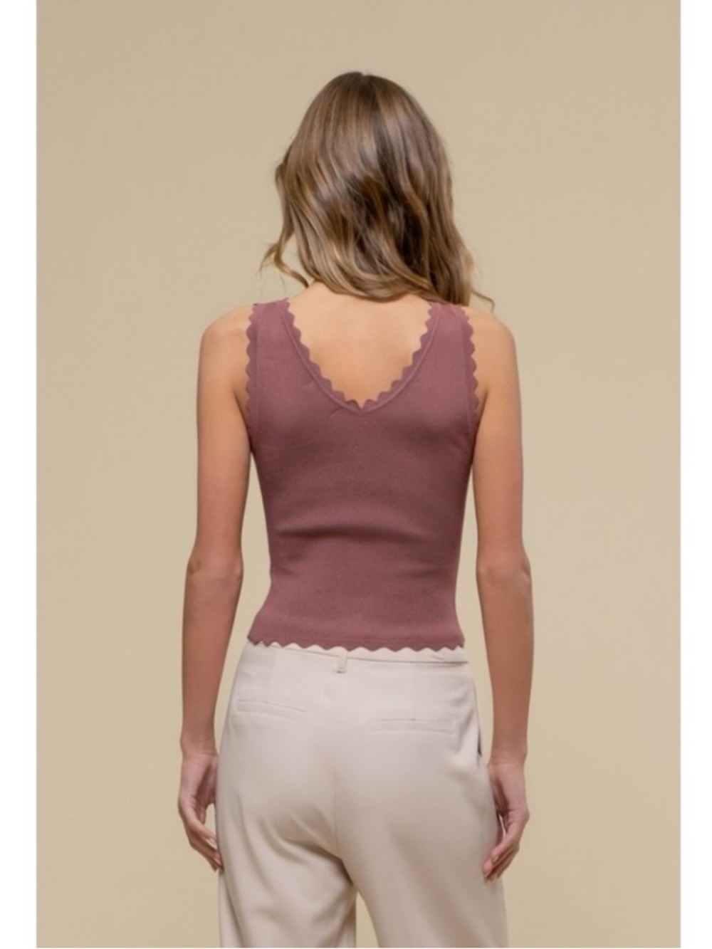 The Workshop Dusty Plum Scalloped Edge Tank Top Women’s Size Large - Picture 2 of 8